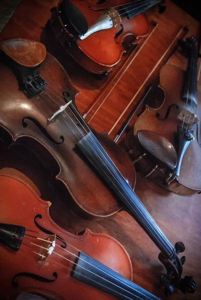 Violino Stile Vintage Fondo Legno — Foto Stock