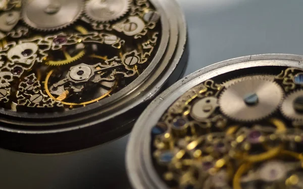 Esqueleto Relojes Bolsillo Mecánicos Antiguos Hechos Mano Vintage Reloj Mecánico — Foto de Stock