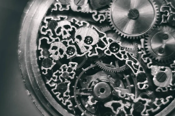 Relógio Esqueleto Esqueletização Relógios Bolso Antigos Vintage Crânio Estilizado Relógio — Fotografia de Stock
