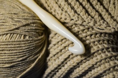 İplik ve örgü kancası, örgü giysisi, kopya alanı. 