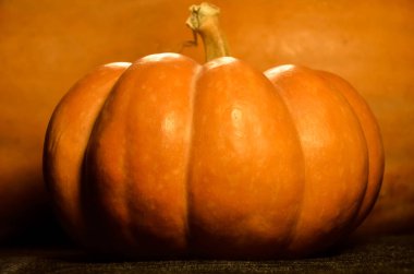 Balkabağı kapaklı kompozisyon. Sonbahar sıcacık hayatı. Şükran Günü ve Cadılar Bayramı konseptiniz kutlu olsun. Boşluğu kopyala