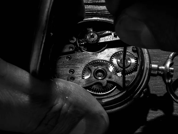 Годинникмейкер Детально Ремонтує Старовинні Старовинні Годинники — стокове фото