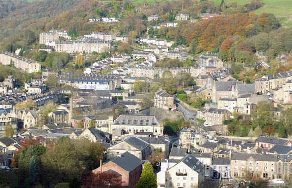 Malebný Letecký Pohled Město Hebden Most Západním Yorkshire Ulicemi Kamenných — Stock fotografie