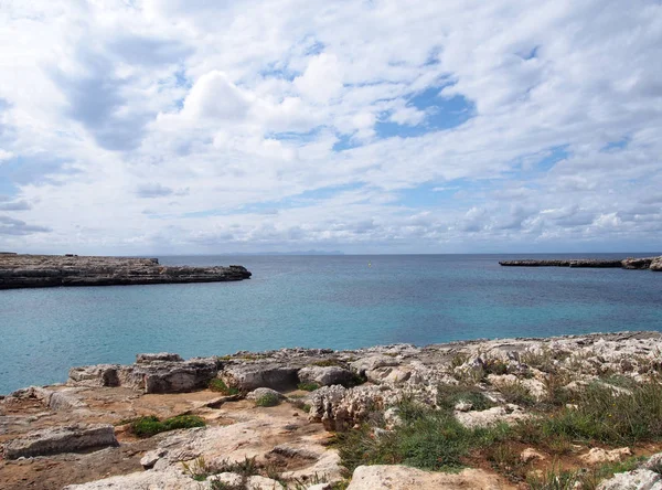 Clifftop View Cove Cale Santandria Menorca Rocky Shore Blue Summer Stock Image