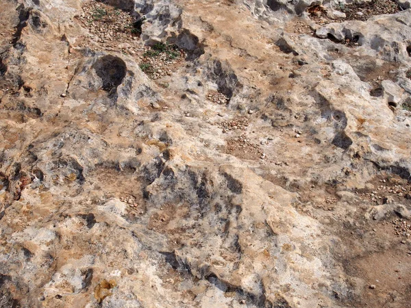 Rauer Erodierter Sandsteinboden Nahaufnahme Mit Verstreutem Sand Und Kies — Stockfoto