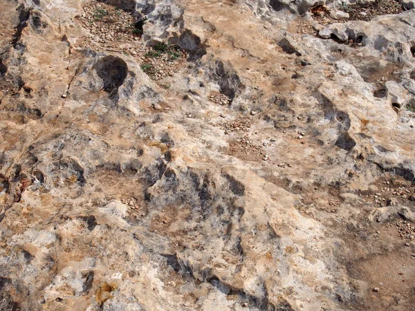 Grov Erodert Sandstein Nærheten Med Spredt Sand Grus – stockfoto