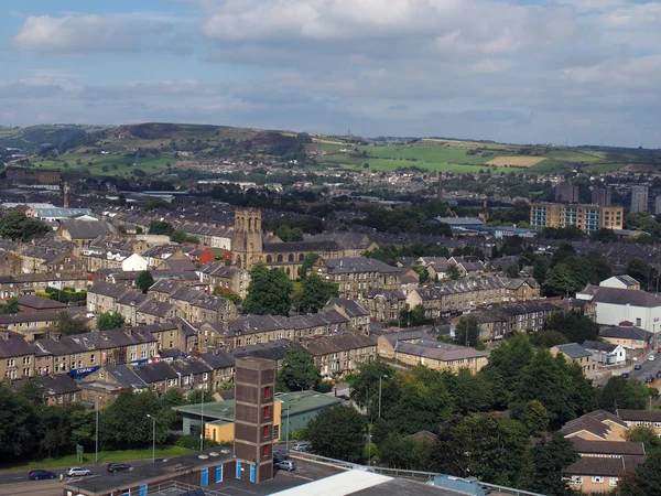 Panoramic ariel view of halifax town in west yorkshire with the — Stock Photo, Image