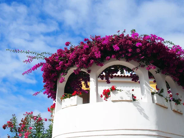 Balkon z białym malowane tradycyjny dom w Orotava Tenerife w — Zdjęcie stockowe