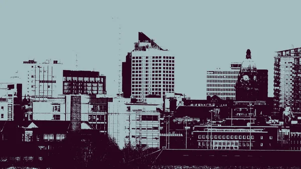 Una vista del paesaggio urbano di leeds che mostra i moderni edifici municipio e gru da costruzione — Foto Stock