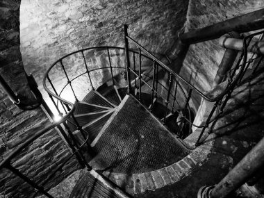 the old stairs in black and white