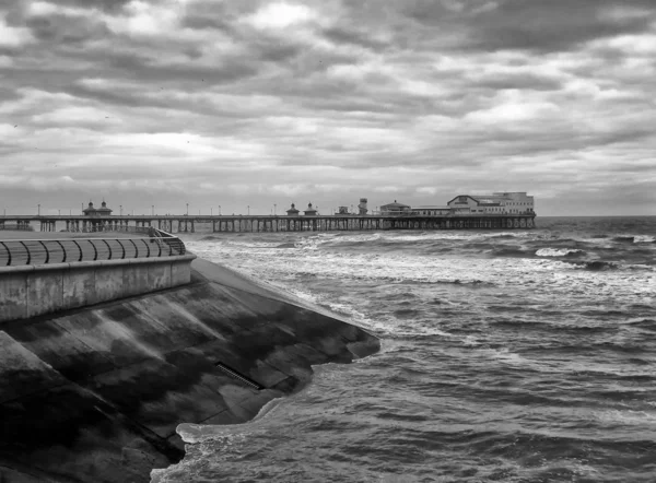 Scenic View Pier Sea Black White — Stock Photo, Image