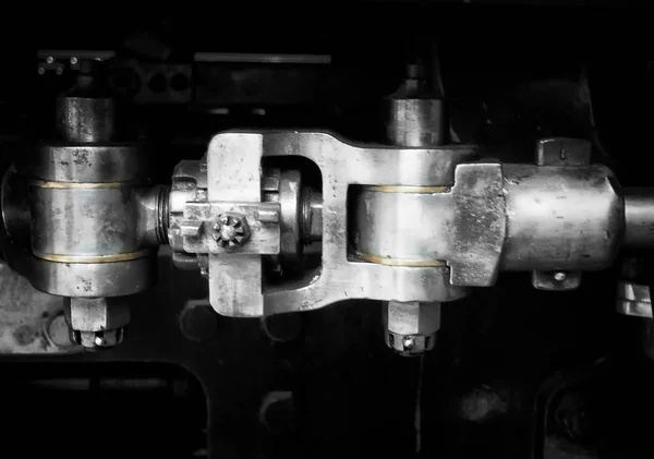 Detail Van Oude Stalen Mechanische Koppeling Met Messing Gewrichten — Stockfoto