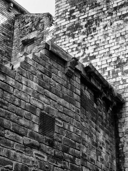 Old Stained Weathered Brick Walls Rear Old Houses — Stock Photo, Image