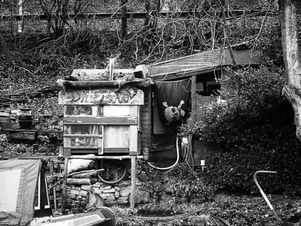 Old Wooden Hut Black White — Stockfoto