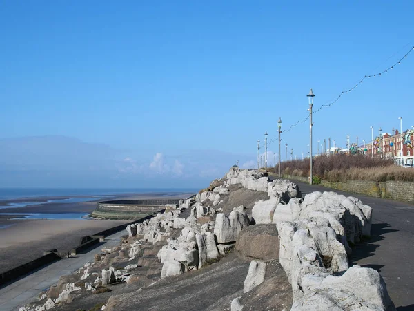 Ścieżka Dla Pieszych Wzdłuż Południowej Promenady Blackpool Obszarze Krajobrazowym Znanym — Zdjęcie stockowe