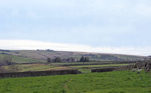 Paysage Ouest Yorkshire Avec Des Champs Entourés Murs Pierre Avec — Photo