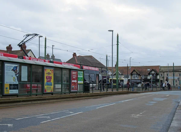 Cleveleys Blackpool Lancashire Großbritannien März 2020 Eine Straßenbahn Wartet Einer — Stockfoto