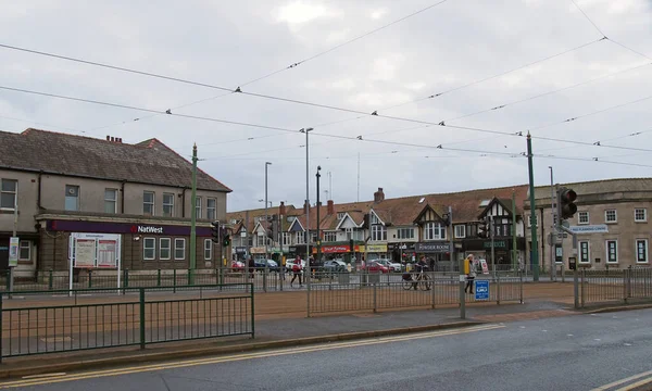 Cleveleys Blackpool Lancashire Ηνωμένο Βασίλειο Μαρτίου 2020 Ένα Τραμ Περιμένει — Φωτογραφία Αρχείου