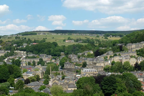 Widok Lotu Ptaka Miasto Hebden Bridge West Yorkshire Latem — Zdjęcie stockowe