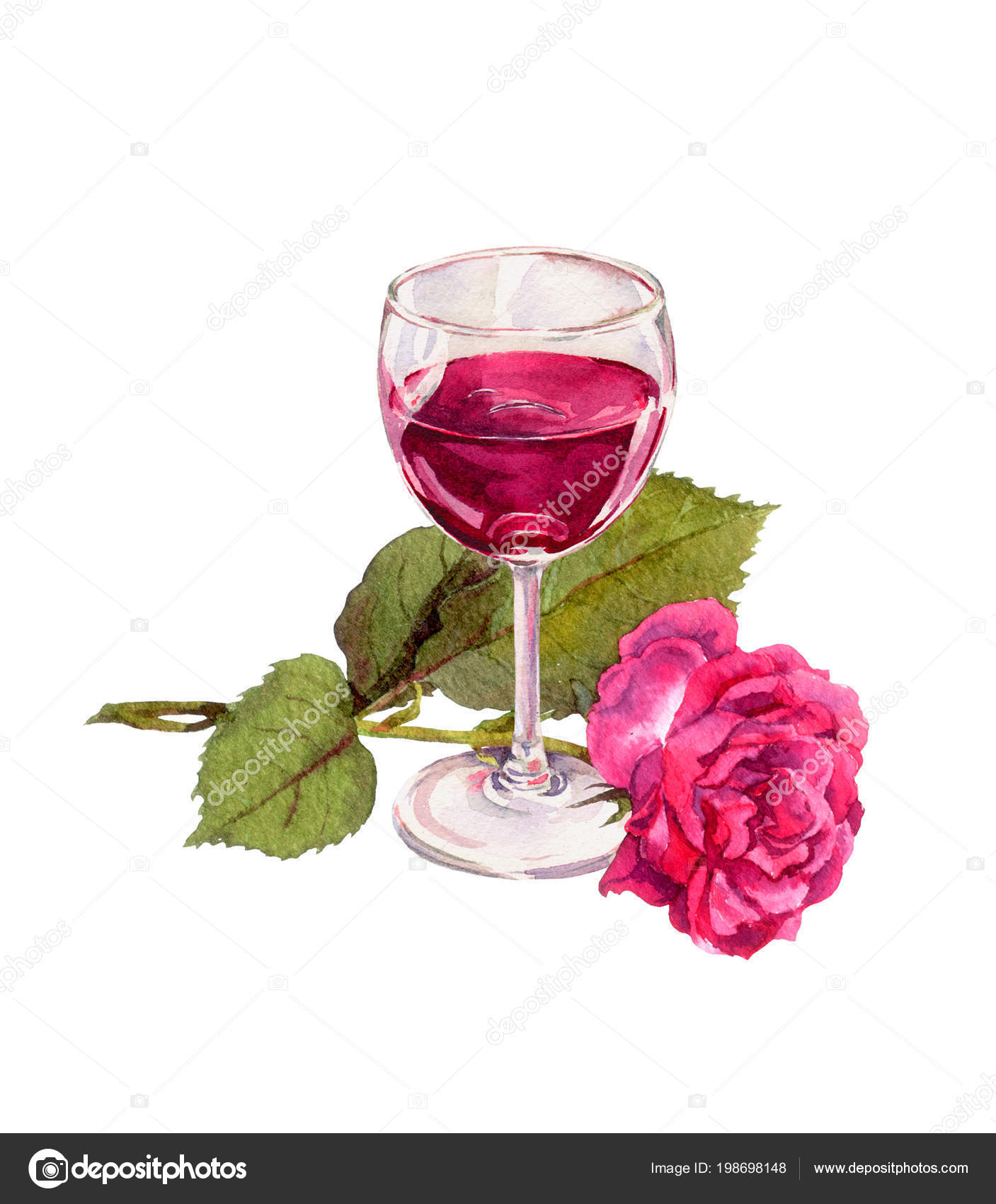 Red Wine Glass With Rose Flower Watercolor Stock Photo C Zzzorikk 198698148