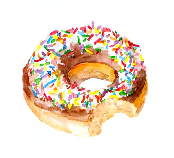 Watercolor bitten donut with sprinkles