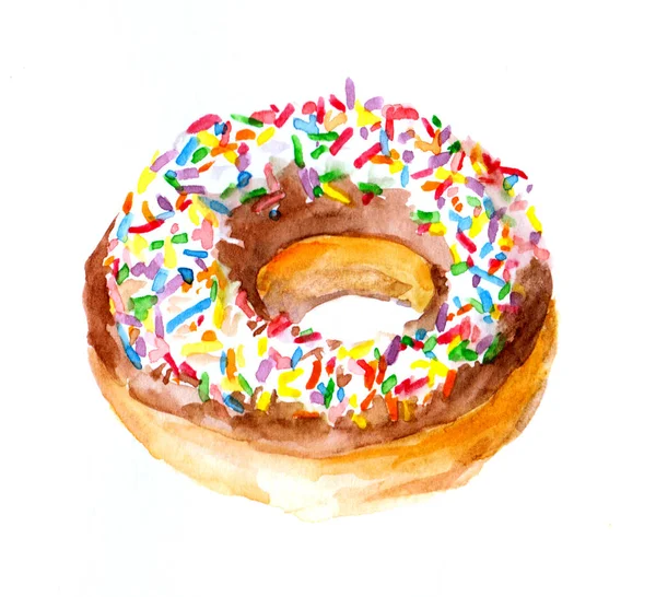 Dibujo de acuarela - pastel de donuts de chocolate — Foto de Stock