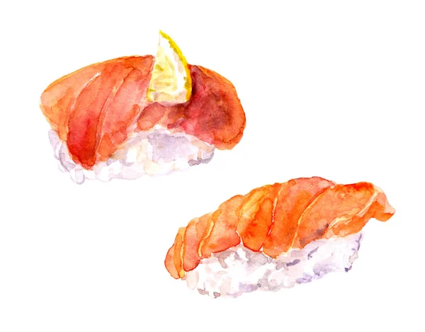 Aquarel handgeschilderde tekening - sushi met zalm — Stockfoto