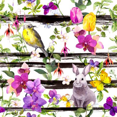 Tek renkli çizgili arka plan çiçeklere. Çiçek arka plan yinelenen. Suluboya ile siyah şeritler