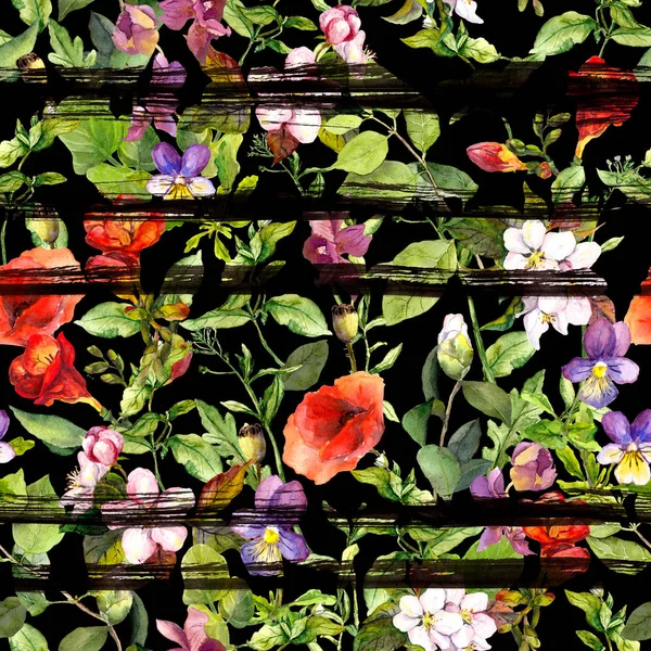 Vintage patrón floral repetitivo, pradera sin costura acuarela fondo — Foto de Stock