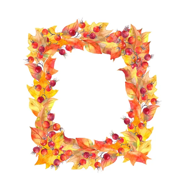 Höstlöv och bär. Hösten ram. Akvarell-kort — Stockfoto