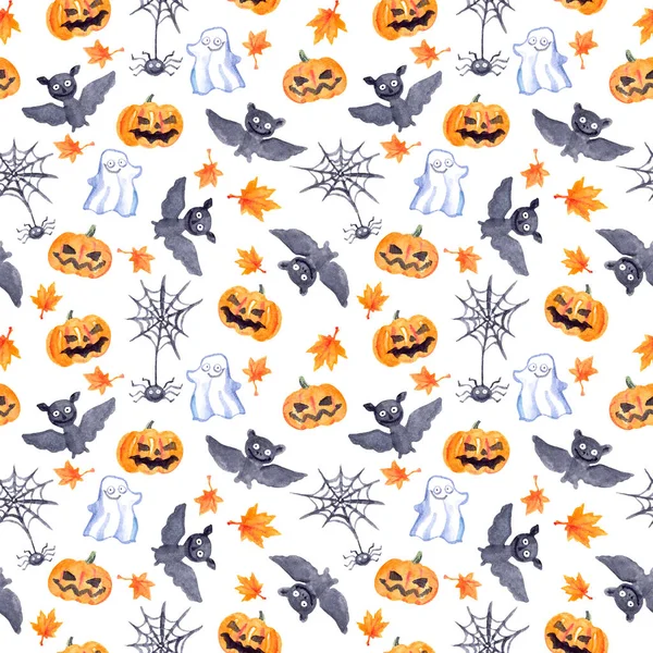 Хэллоуин без шнурков - кетчуп, летучая мышь, призрак, паук. Симпатичная акварель — стоковое фото