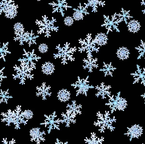 Patrón de invierno repetitivo con copos de nieve sobre fondo negro nocturno. Acuarela —  Fotos de Stock