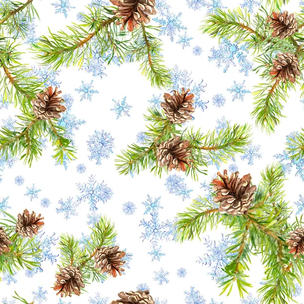 Des branches de sapin de Noël de pin. Modèle sans couture pour le design de mode de Noël. Aquarelle — Photo