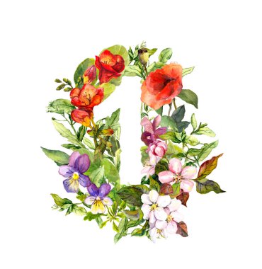 Vintage çiçek numarası bir-çiçek 1. Suluboya