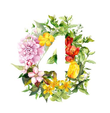 4-4 üzerinden çiçek çiçek numara. Suluboya rakamı