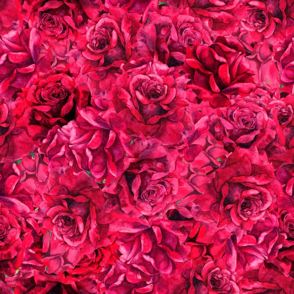 Plenty red natural roses seamless background. Watercolor