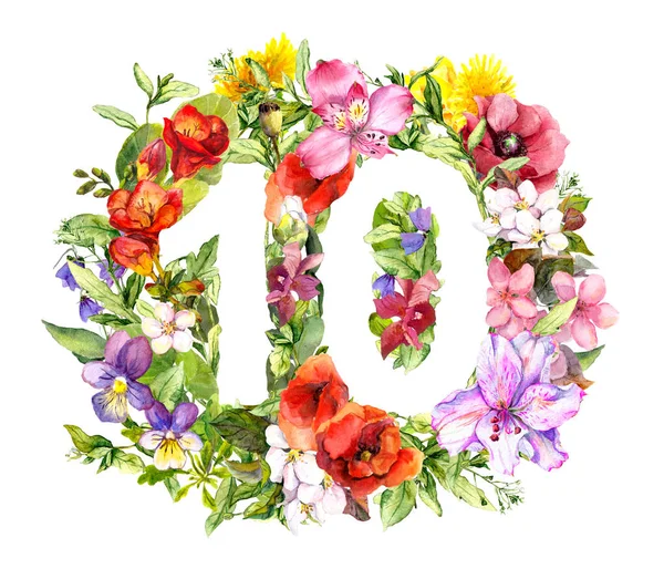 Цветочный номер 10 из ярких цветов, летних растений. Винтажные акварели для дизайна моды скидки — стоковое фото