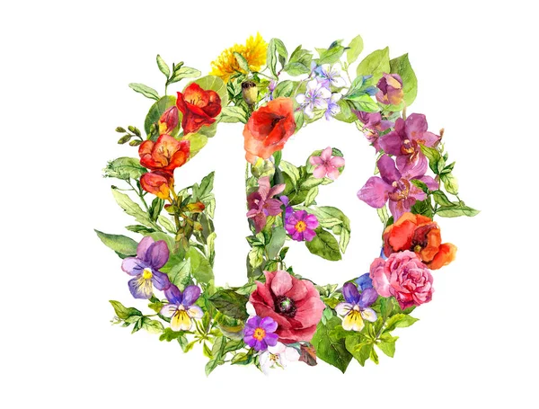 Цветочный номер 13 из диких цветов и травы. Акварель — стоковое фото
