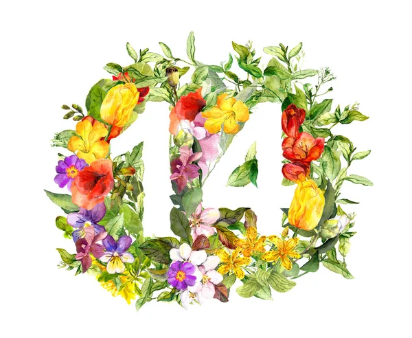 Цветочный номер 14 из цветов. Акварель — стоковое фото