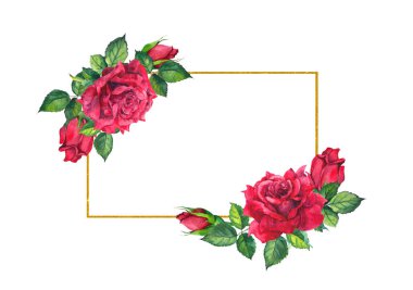 Kırmızı gül çiçekler - çiçek sınır. Suluboya çerçeve