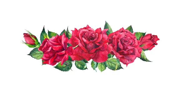 Vörös Rózsa csokor. Akvarell vázlat, esküvői kártya — Stock Fotó