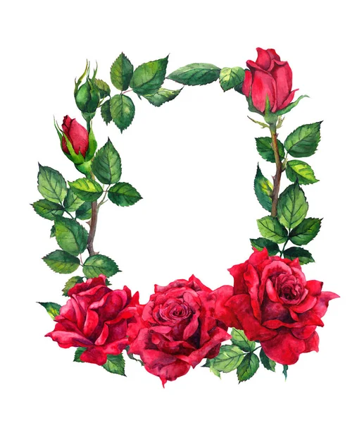 Červené růže květiny - květinová hranice. Akvarelu rám — Stock fotografie