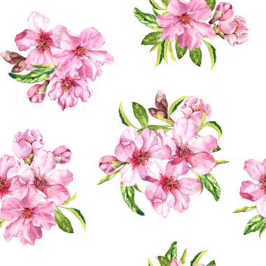 Bahar çiçek blossom sakura, vişne veya elma ağacı. Çiçek seamless modeli. Sulu Boya