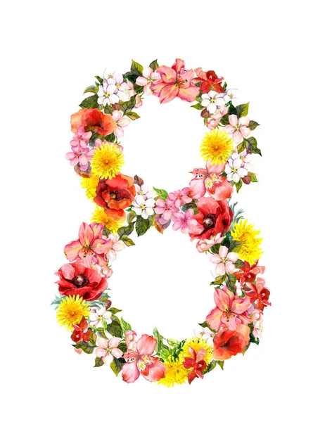 Blumen - Blumenkarte für den 8. März Aquarell für den Frauentag — Stockfoto