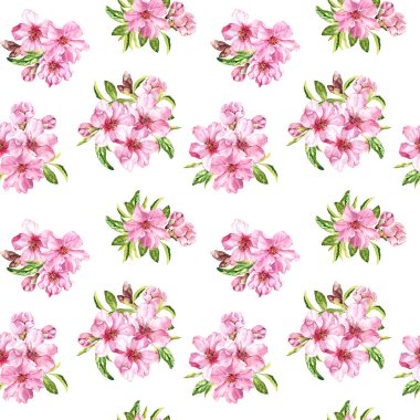 Bahar çiçek blossom sakura, vişne veya elma ağacı. Çiçek seamless modeli. Suluboya