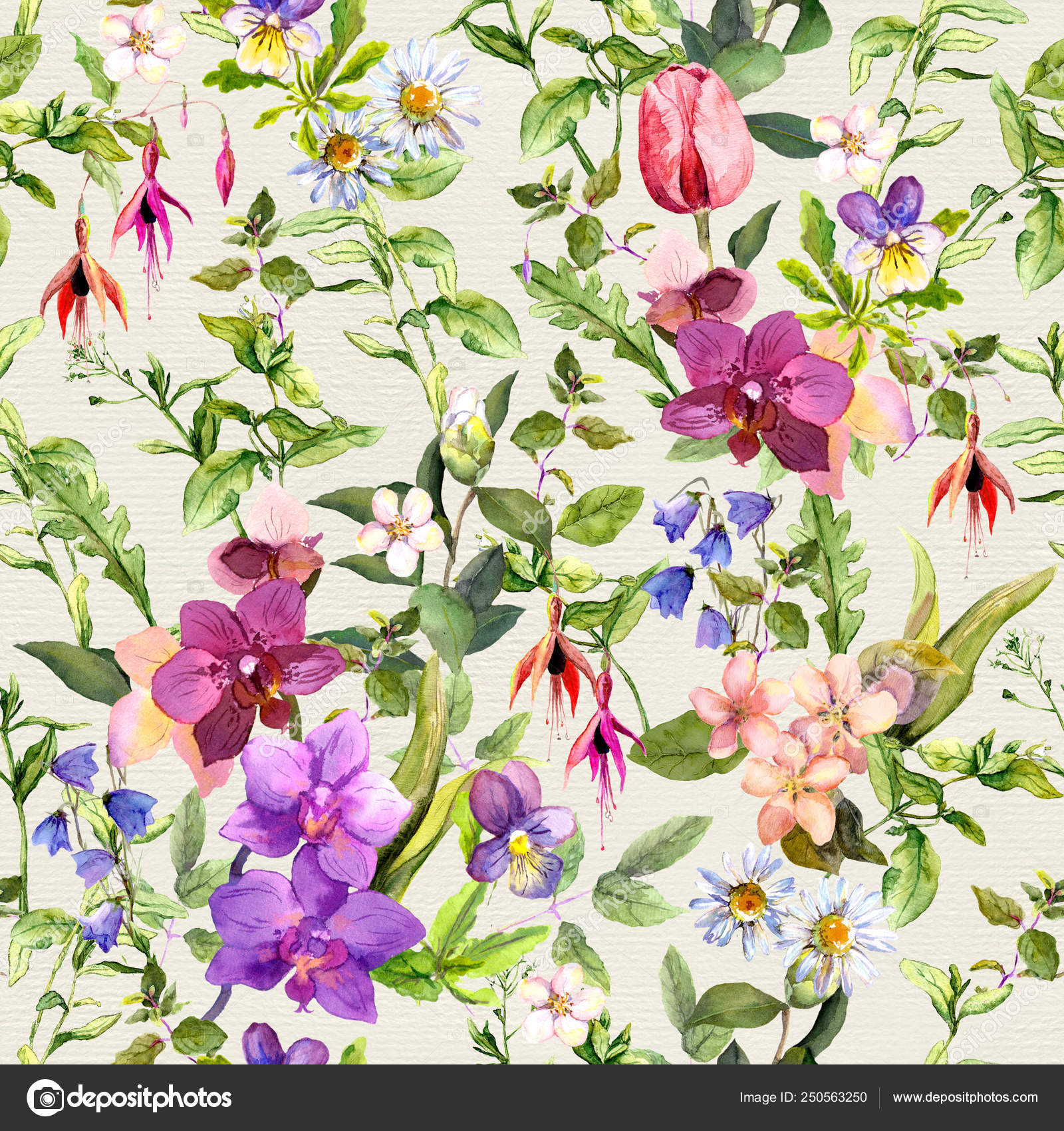 Seamless Wallpaper Flowers Meadow Floral Pattern For Interior Design Watercolor Stock Photo C Zzzorikk
