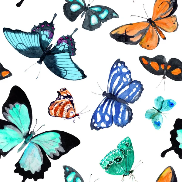 Butterflies. Seamless background with exotic butterfly. Watercolor — Stock Photo, Image