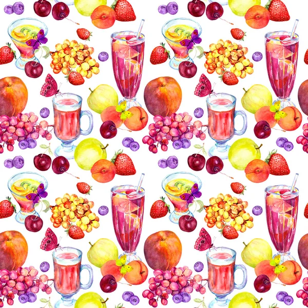 Zomer fruit mix, dranken. Naadloos voedsel fruit patroon. Waterverf — Stockfoto