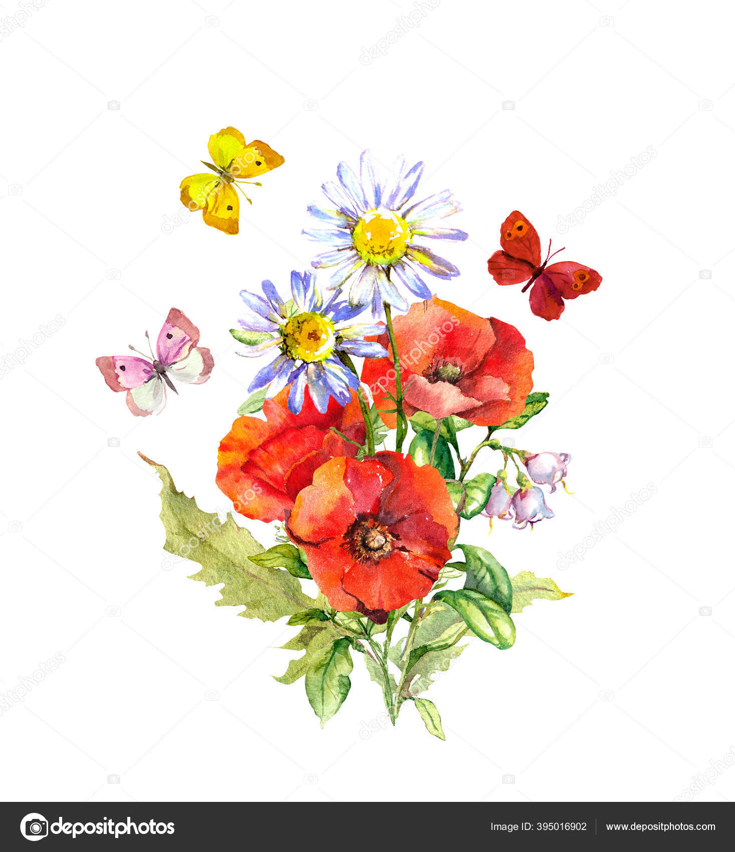 Kupu Kupu Di Karangan Bunga Dengan Bunga Komposisi Floral Summer