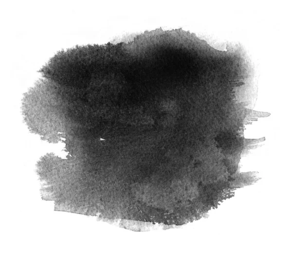 Чорна акварельна пляма з акварельними бризками, плямами фарби та штрихом пензля — стокове фото